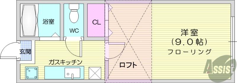 ホワイトキャッスル仲野(1K/2階)の間取り写真