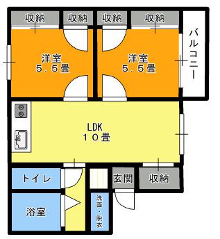 グランドハイツ上富野(2LDK/3階)の間取り写真