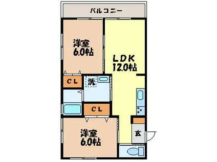 レジデンス滑石(2LDK/4階)の間取り写真