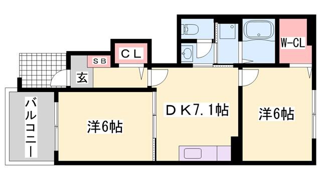 ノイ・フリーデB棟(2DK/1階)の間取り写真