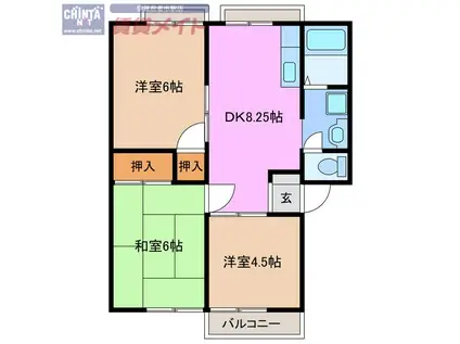 ハイツ緑ヶ丘I(3DK/2階)の間取り写真