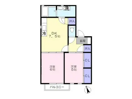 グランヴェールC(2DK/2階)の間取り写真