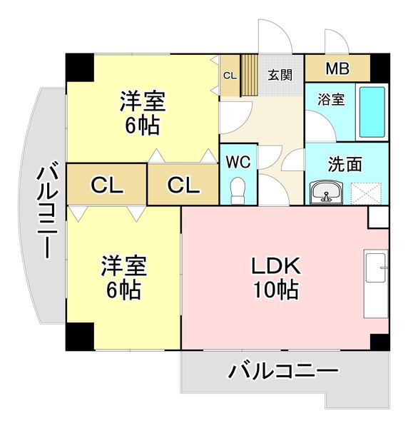 プラージュ門司港(2LDK/6階)の間取り写真