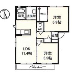 ヴィラージュ C棟(2LDK/2階)の間取り写真