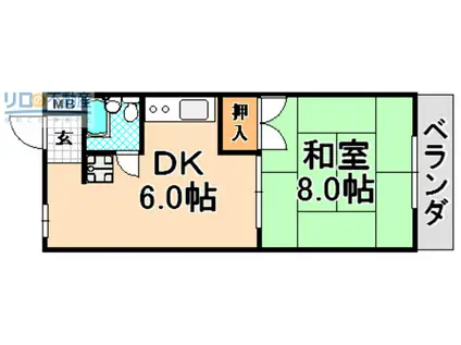 ソレイユ伊丹(1DK/2階)の間取り写真
