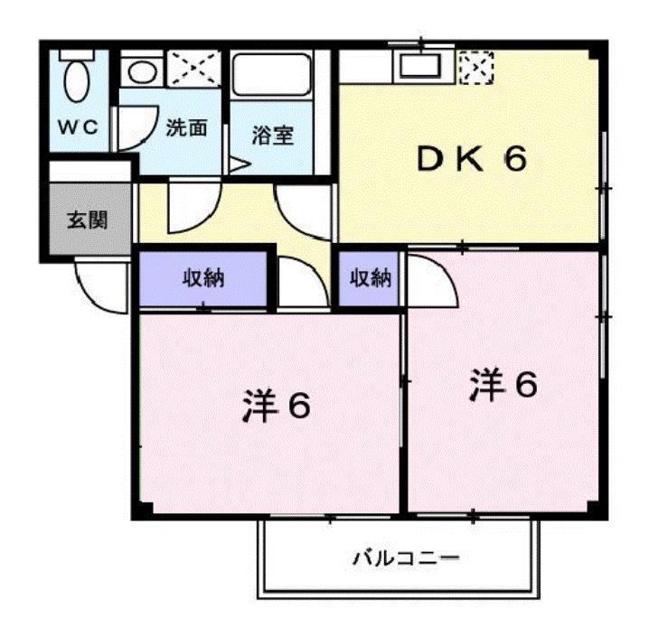 サニーハウスA(2DK/2階)の間取り写真