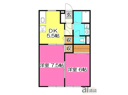 コンフォート柏原(2DK/1階)の間取り写真