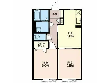 コンフォール シャンブル B棟(2DK/2階)の間取り写真