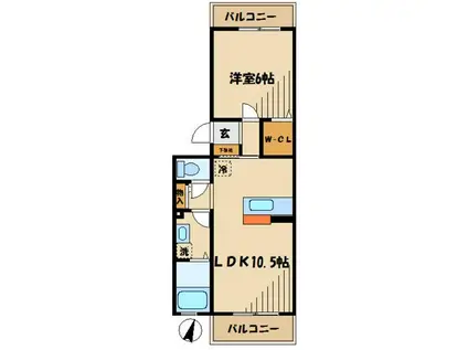 ジュヴァンセル(1LDK/2階)の間取り写真