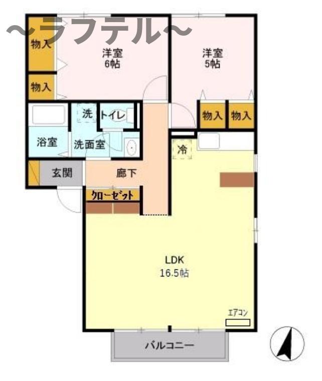 ディアコートB(2LDK/2階)の間取り写真