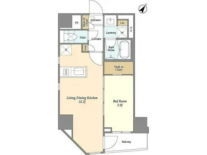 ジオエント日本橋小伝馬町(1LDK/5階)の間取り写真