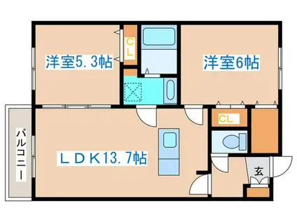 グラネージュ ヤマハナ(2LDK/2階)の間取り写真