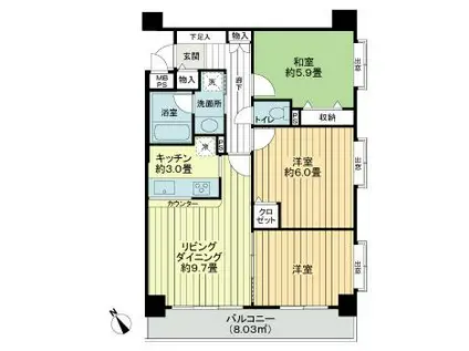 ライオンズマンション洗足池第2(3LDK/3階)の間取り写真