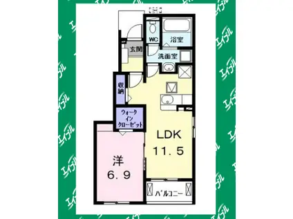 ヒカルサ名古屋港区大西II(1LDK/1階)の間取り写真