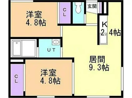 プリオール月寒東(2LDK/3階)の間取り写真