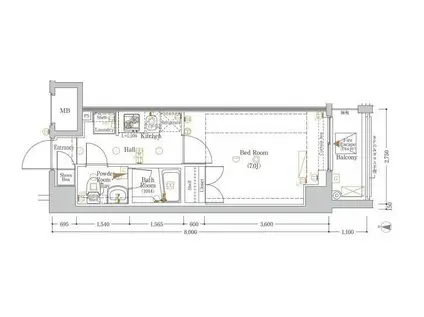 ヴァローレクオリタ清澄白河(1K/7階)の間取り写真