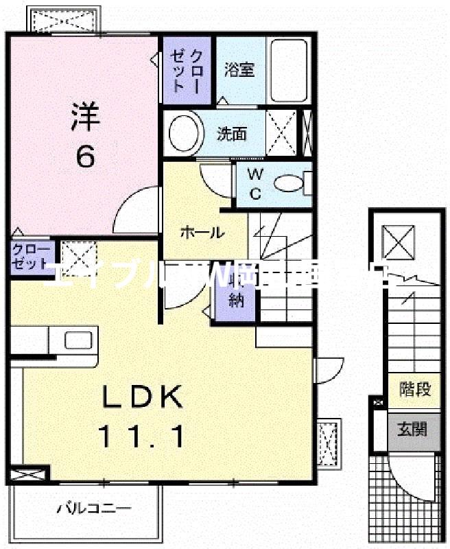 グリーン・コート幸B(1LDK/2階)の間取り写真