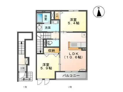 SUNNYWELL HAYANO(2LDK/2階)の間取り写真