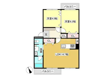 ベラージオ(2LDK/1階)の間取り写真