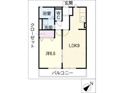 クレスト蓑川(1LDK/1階)の間取り写真