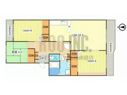 ECLARGE B棟(3LDK/1階)の間取り写真