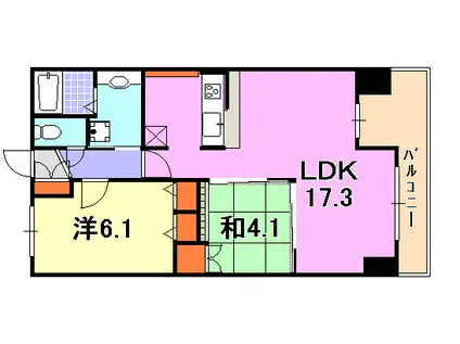 レジディア三宮東(2LDK/11階)の間取り写真