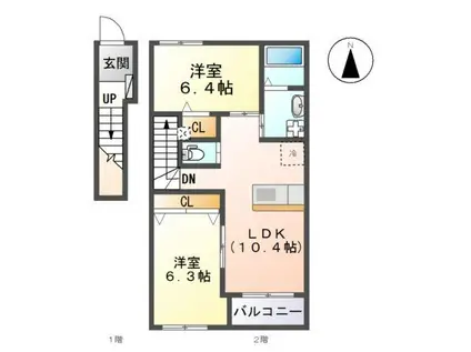 アンフルーヴ住吉B(2LDK/2階)の間取り写真