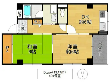 ナイクスコート(2DK/4階)の間取り写真