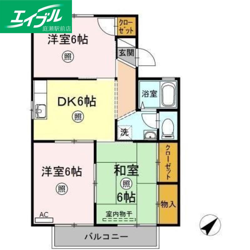 コスメティックスオオフクA棟(3DK/2階)の間取り写真