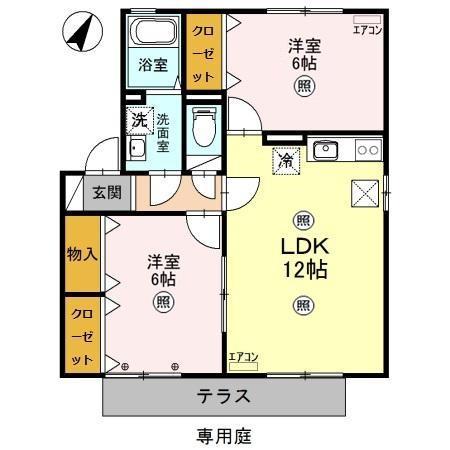 セントラルハイツC(2LDK/1階)の間取り写真