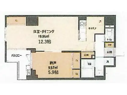 リフレイムファイブ早稲田(1LDK/3階)の間取り写真