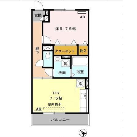 BLANC VILLAGE B(1DK/3階)の間取り写真