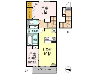 シャルム花立(2LDK/2階)の間取り写真