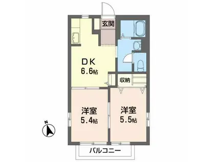 フラッツ渡辺(2DK/2階)の間取り写真