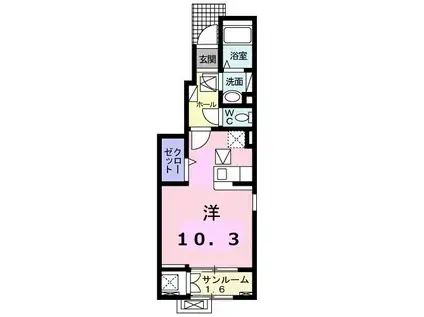 ルタンラシックU(ワンルーム/1階)の間取り写真