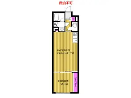 礼敷ゼロゼロ FR2ヶ月 グランパセオ代々木上原 BSN(1LDK/2階)の間取り写真