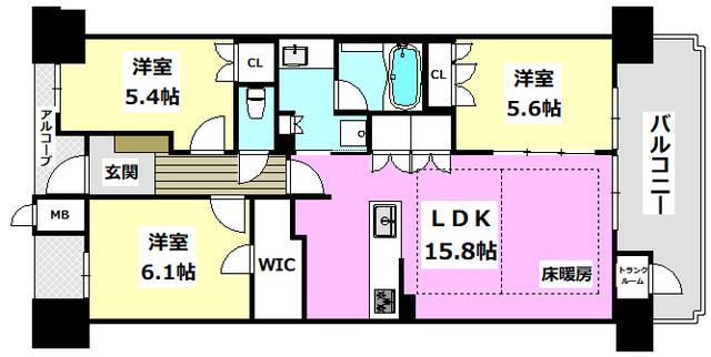 ジオ彩都いろどりの丘(3LDK/1階)の間取り写真