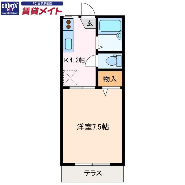 カーサ江島IIA(1K/1階)の間取り写真