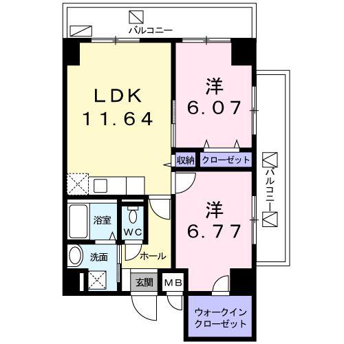 リバティーズSAGA.II(2LDK/7階)の間取り写真