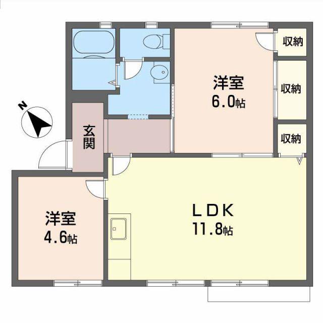 ガーデンハイツ古谷C棟(2LDK/1階)の間取り写真