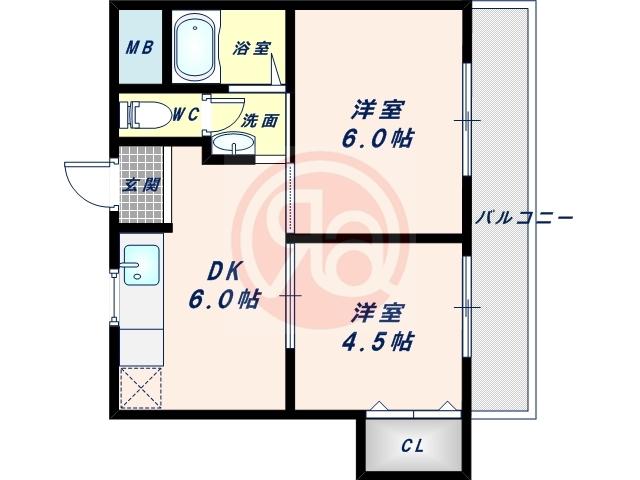 コーポひずる(2DK/3階)の間取り写真