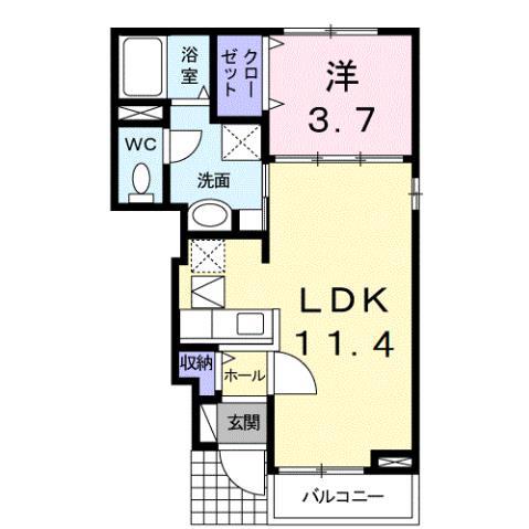 アヴェニール岩出II(1LDK/1階)の間取り写真