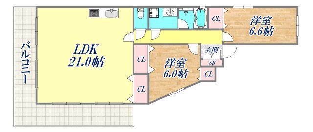 六甲ロイヤルマンション(2LDK/2階)の間取り写真