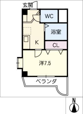 地下鉄鶴舞線 原駅(愛知) 徒歩2分 8階建 築26年(1K/4階)の間取り写真
