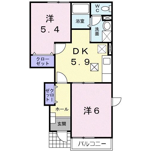 J-BOYハウス A棟(2DK/1階)の間取り写真