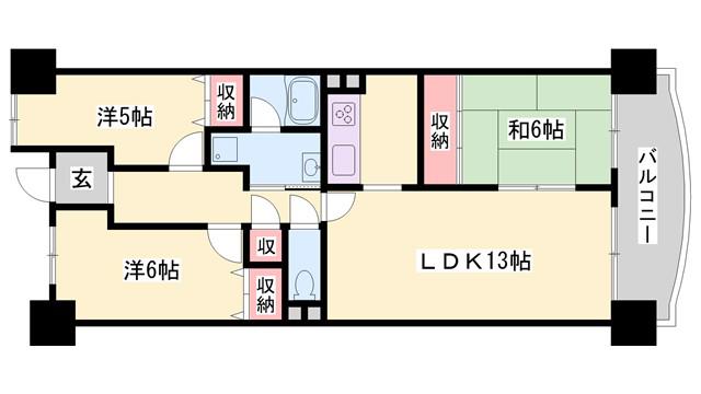 第二網干駅前マンション(3LDK/4階)の間取り写真