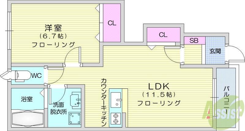 ディアコート美田園Ⅱ(1LDK/1階)の間取り写真