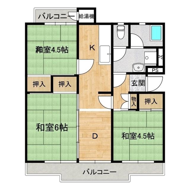 戸頭第一6号棟(3DK/1階)の間取り写真