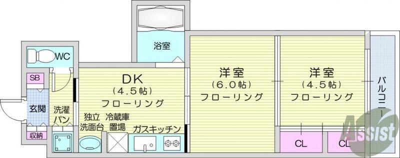 クレスト連坊(2DK/2階)の間取り写真