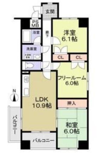 ヴィテイユメゾン成尾(3LDK/9階)の間取り写真